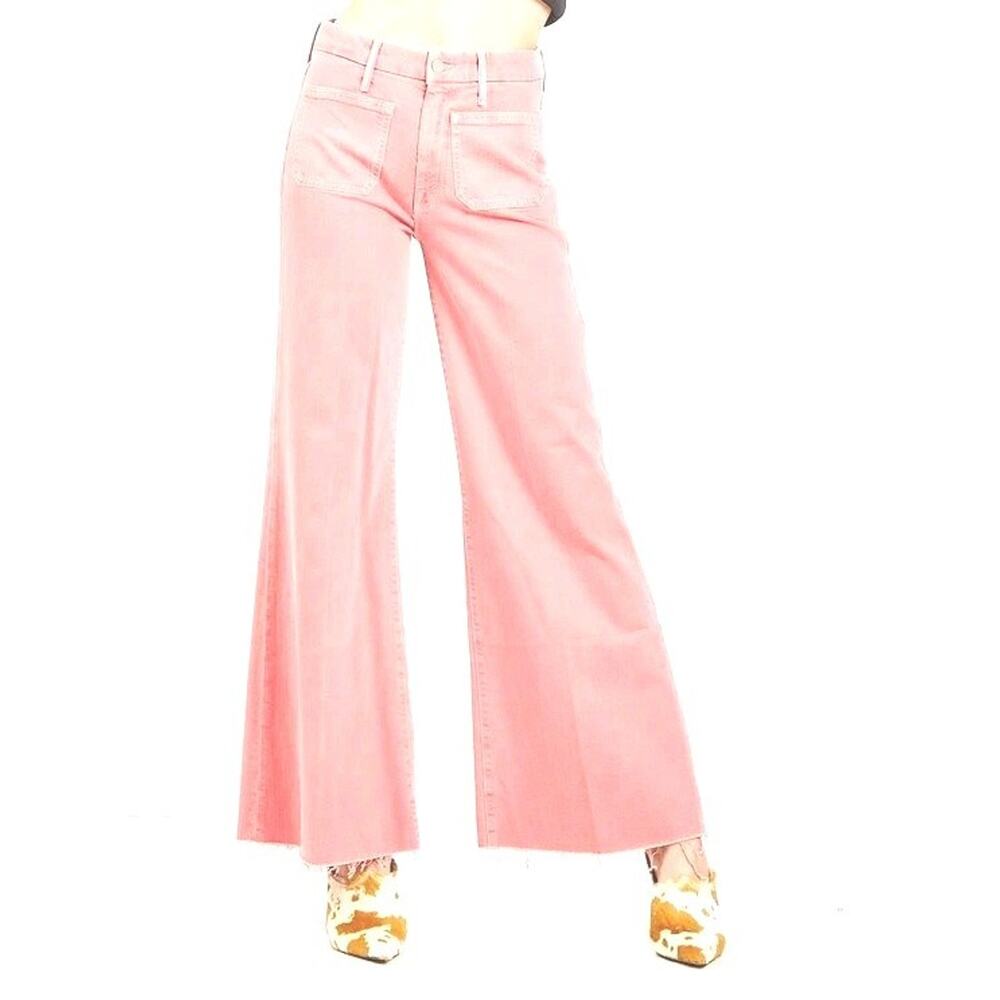 Mother Women's Patch Pocket Roller Ankle Fray Wide Leg Jeans Geranium 26